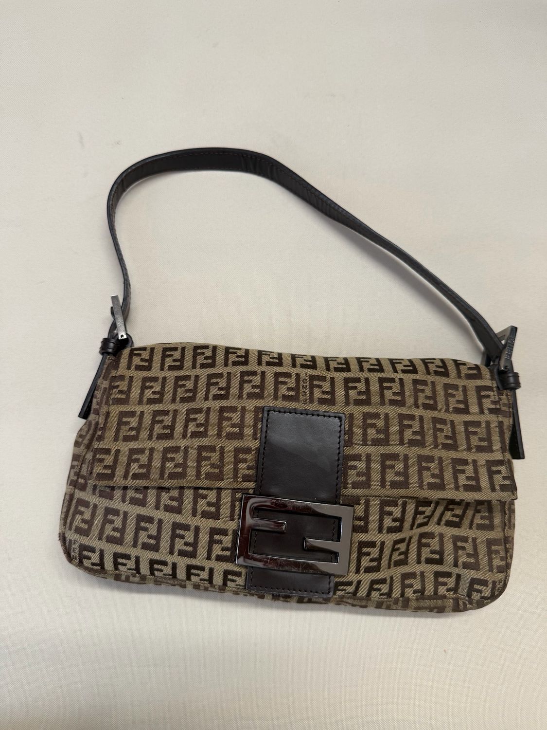 Fendi Zucca Baguette Brown Hobo Flap in Brown