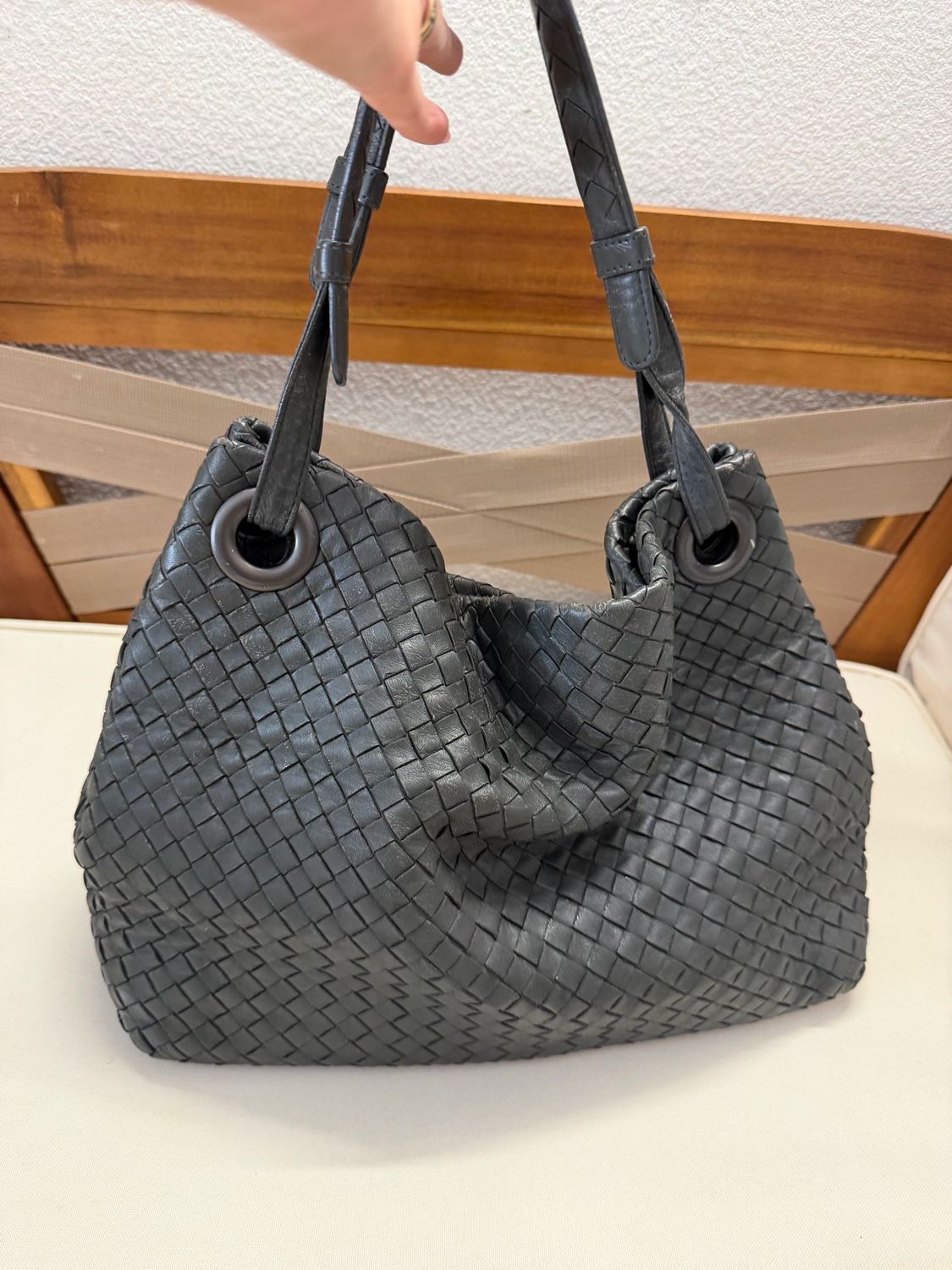 Bottega Venneta Intreciatto Tote Garda Shoulder Bag in Gray