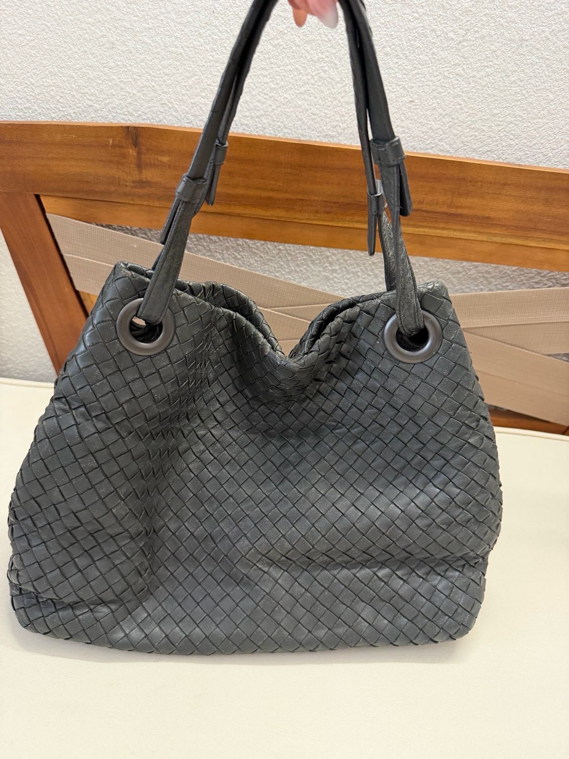 Bottega Venneta Intreciatto Tote Garda Shoulder Bag in Gray