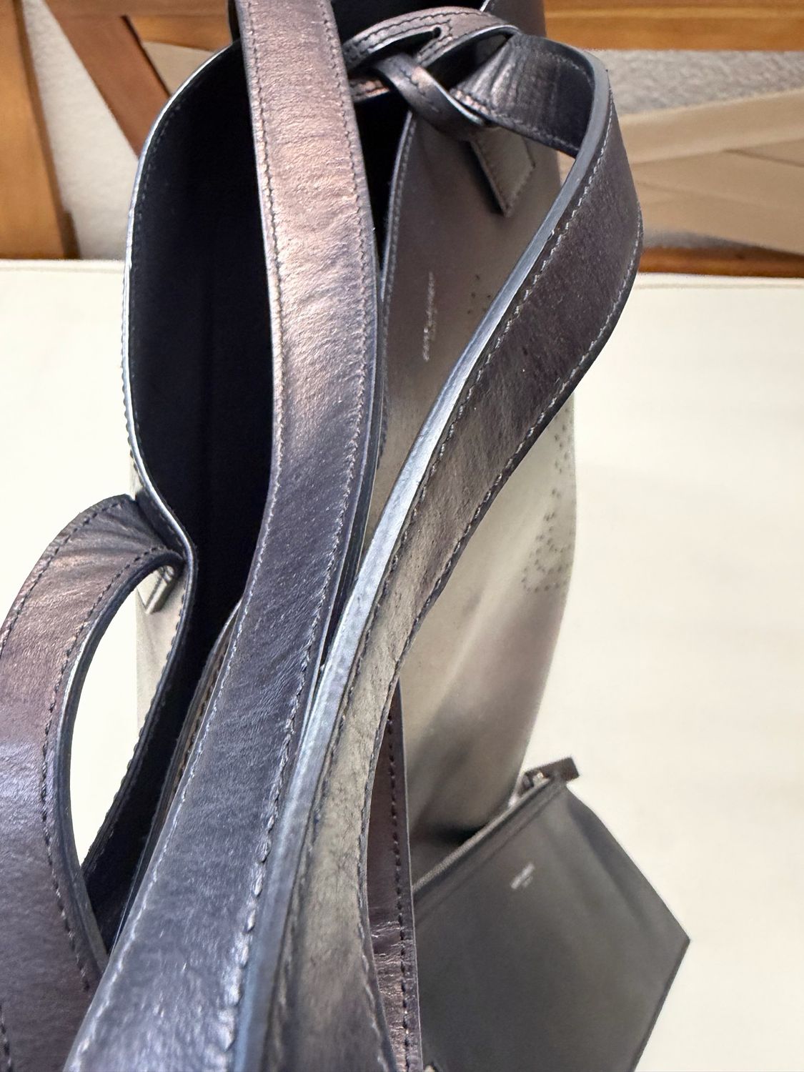 Yves Saint Laurent Shopper Open Tote Perforated Shoulder Bag