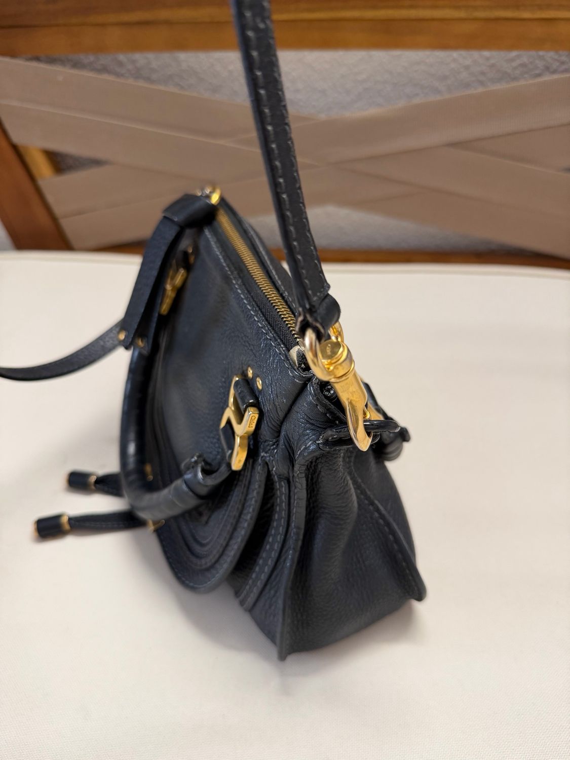 Chloe Marcie Saddle Pebbled Leather Mini in Black