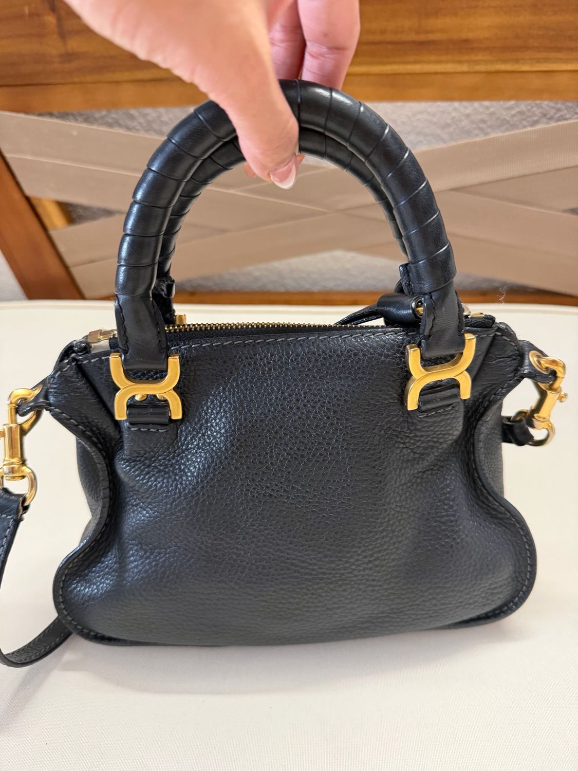 Chloe Marcie Saddle Pebbled Leather Mini in Black