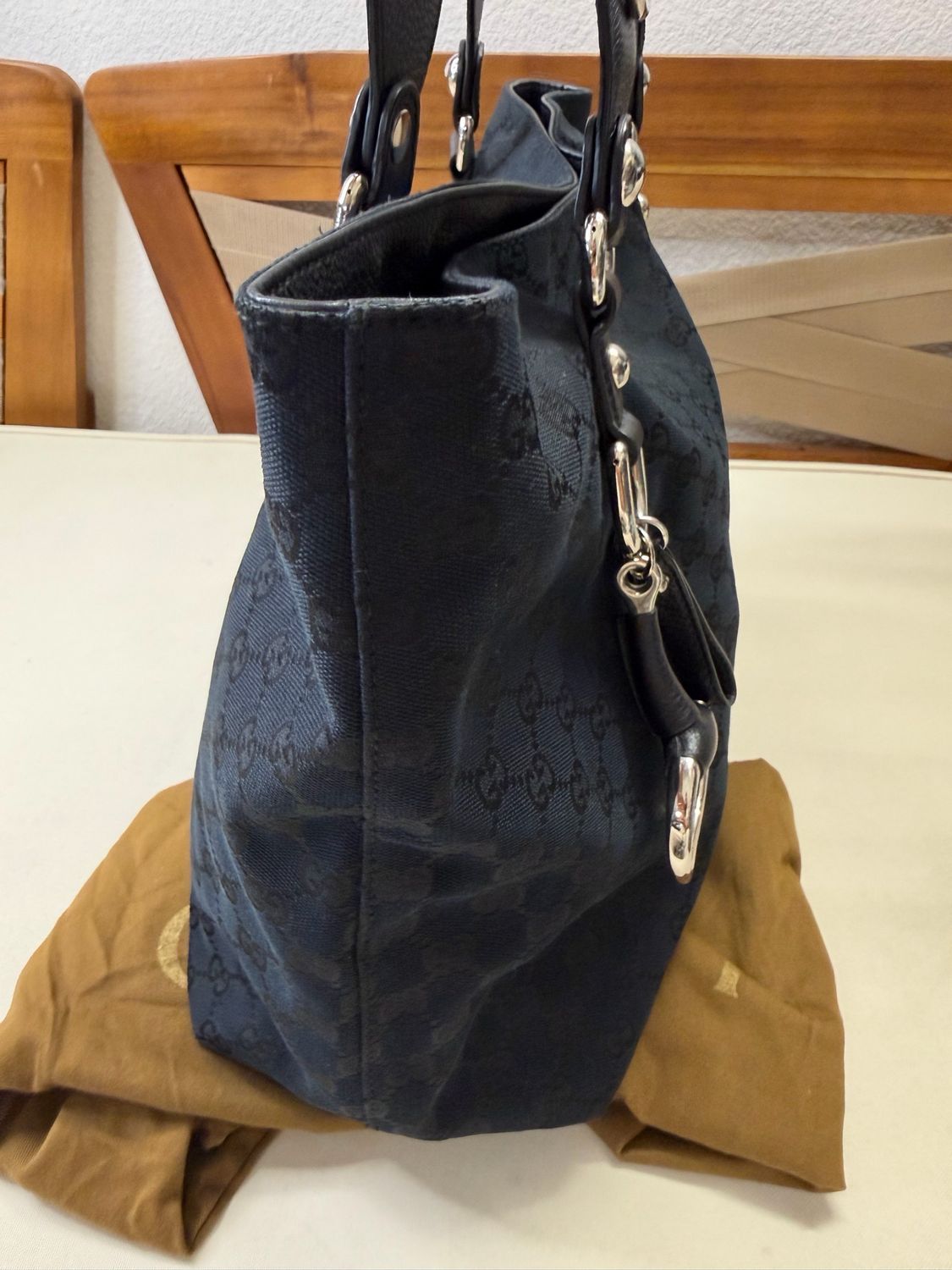 Gucci Monogram Canvas Icon Bit Tote Shoulder Bag in Medium