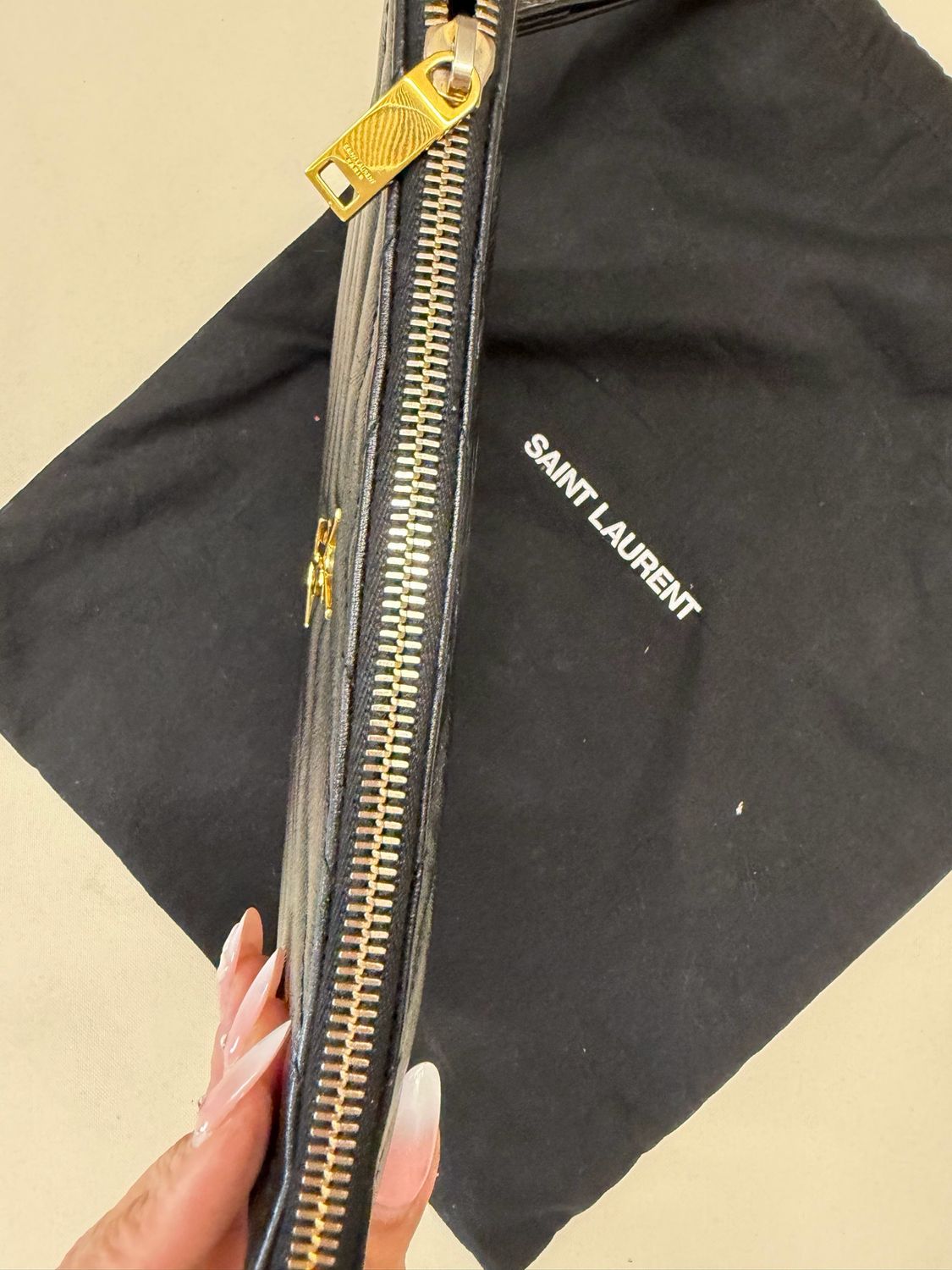 Yves Saint Laurent New Jolie Matelasse Chwvron Clutch Pouch Quilted in Black