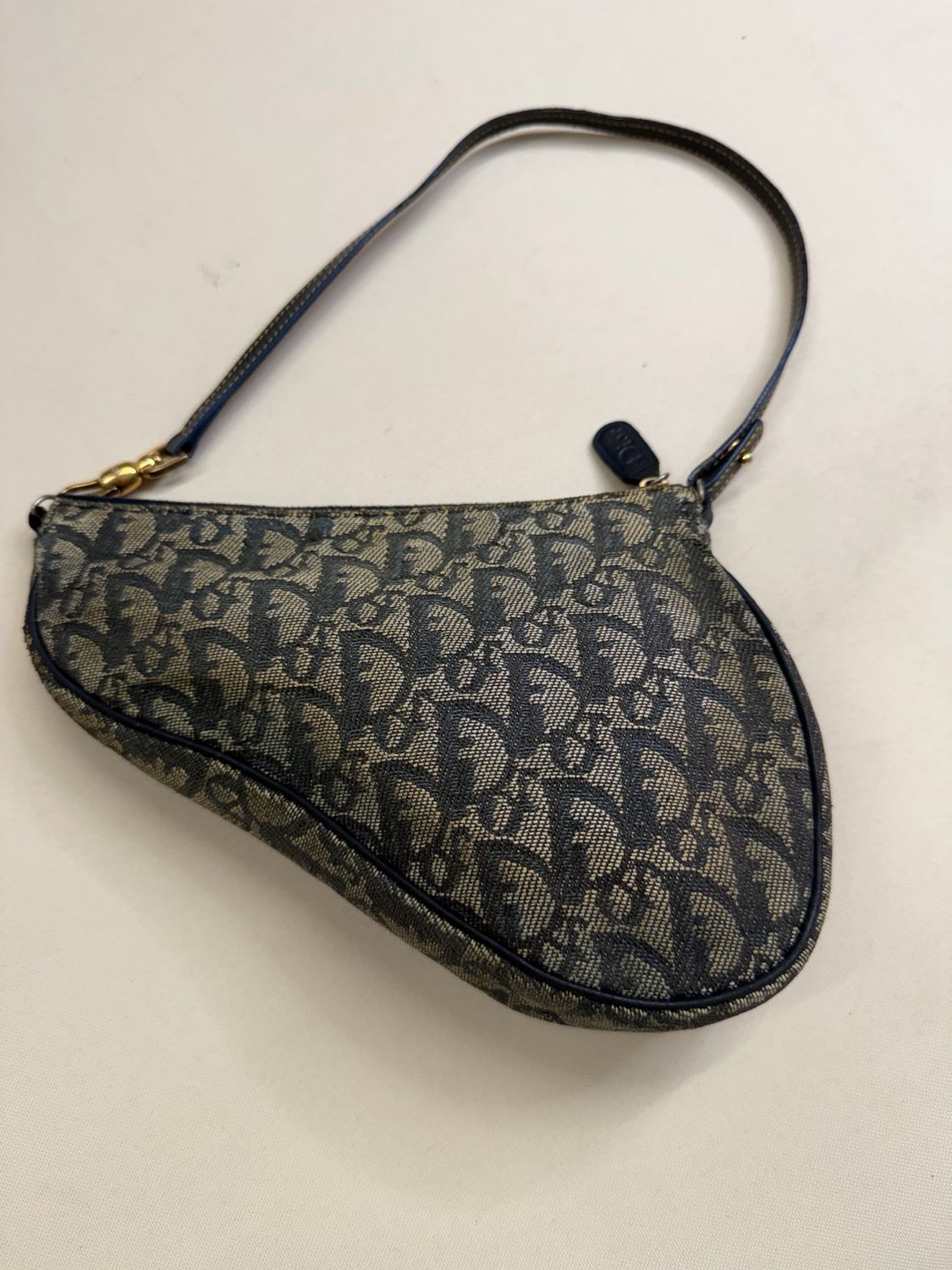 Christian Dior Oblique Saddle Mini Hobo Shoulder in Navy Blue