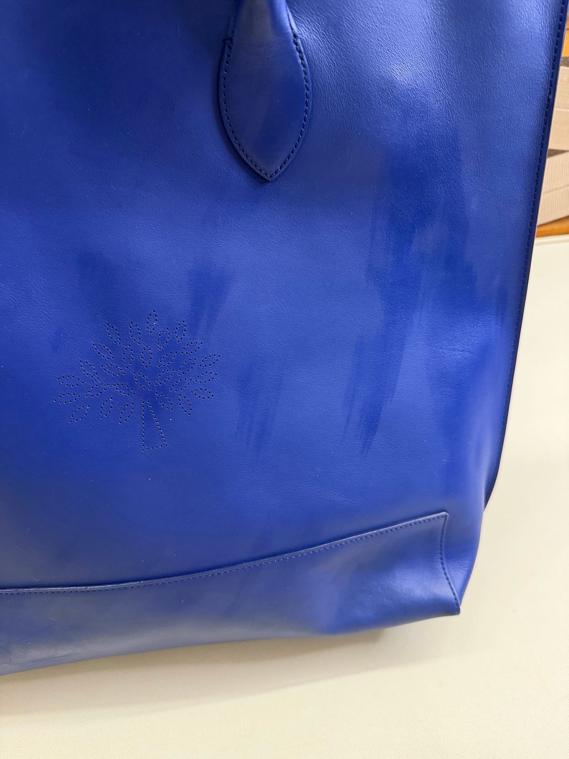 Mulberry Nappa Leather Perforated Tote in Navy Blue