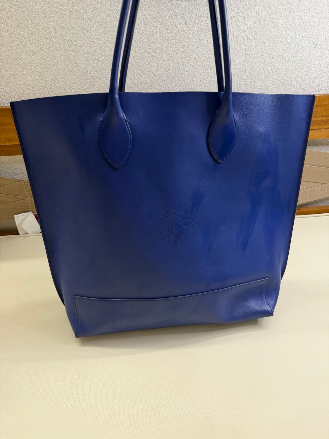 Mulberry Nappa Leather Perforated Tote in Navy Blue