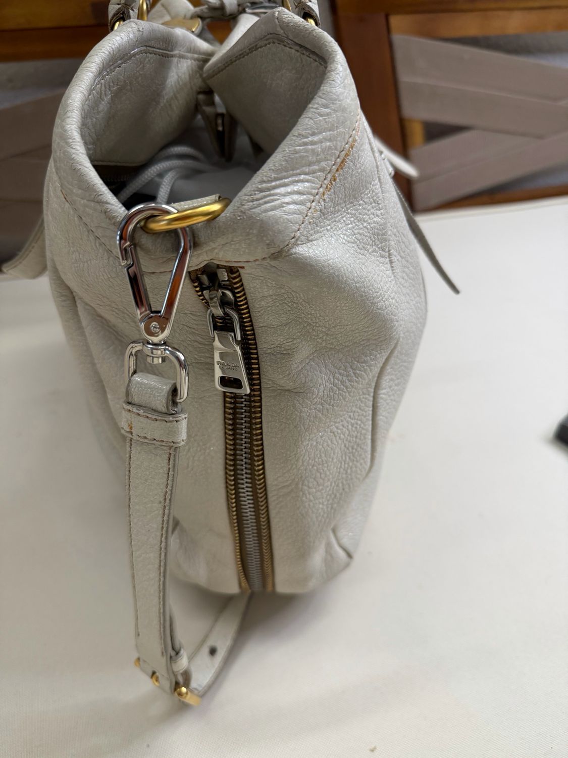 Prada Vitello Shine Convertible Zippers Crossbody Sling