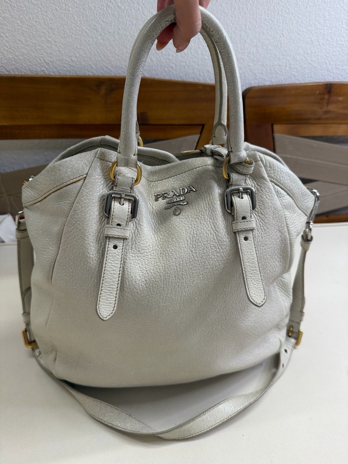 Prada Vitello Shine Convertible Zippers Crossbody Sling