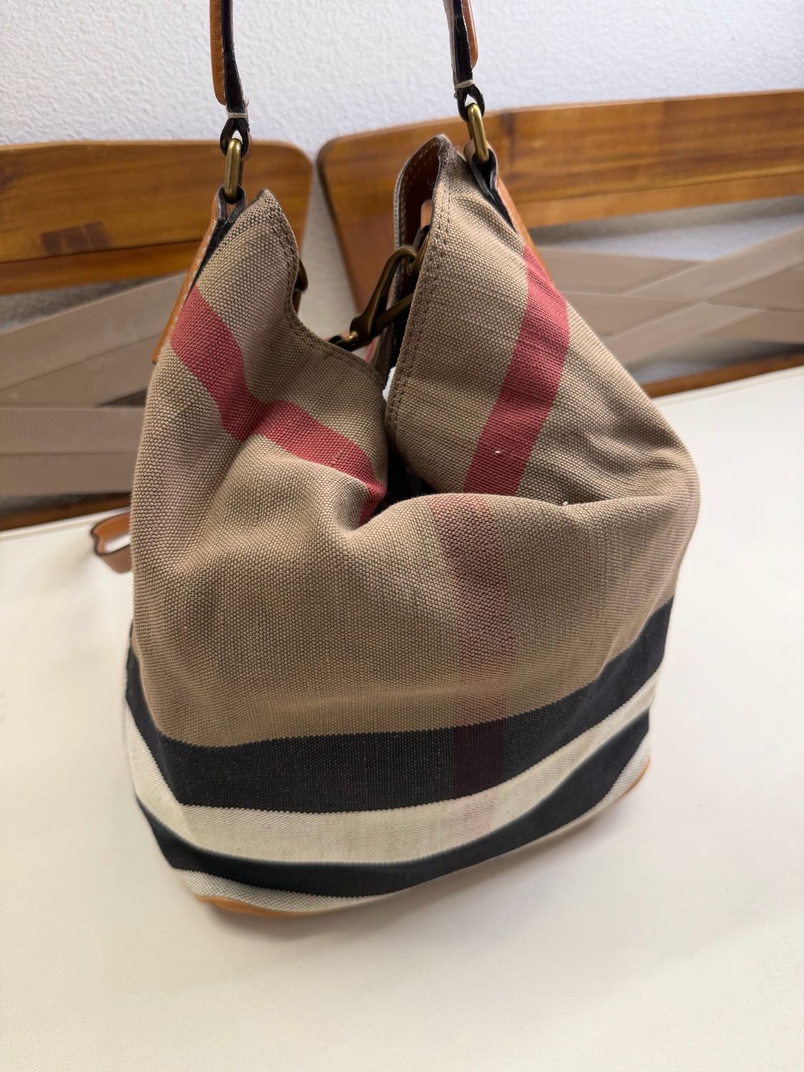 Burberry Ashby Bucket Mega Check Hobo Crossbody