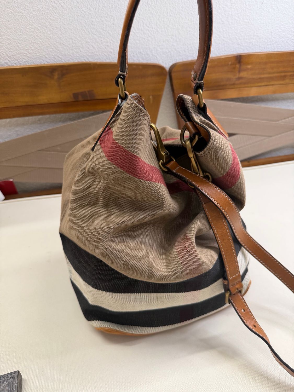 Burberry Ashby Bucket Mega Check Hobo Crossbody