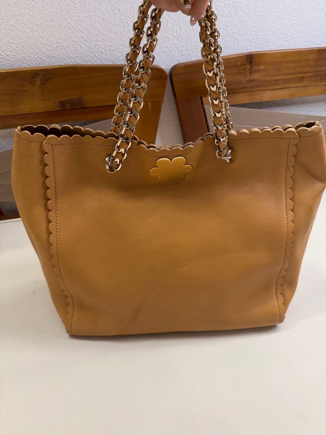 Mulberry Leather Cecily Flower Tote in Tan