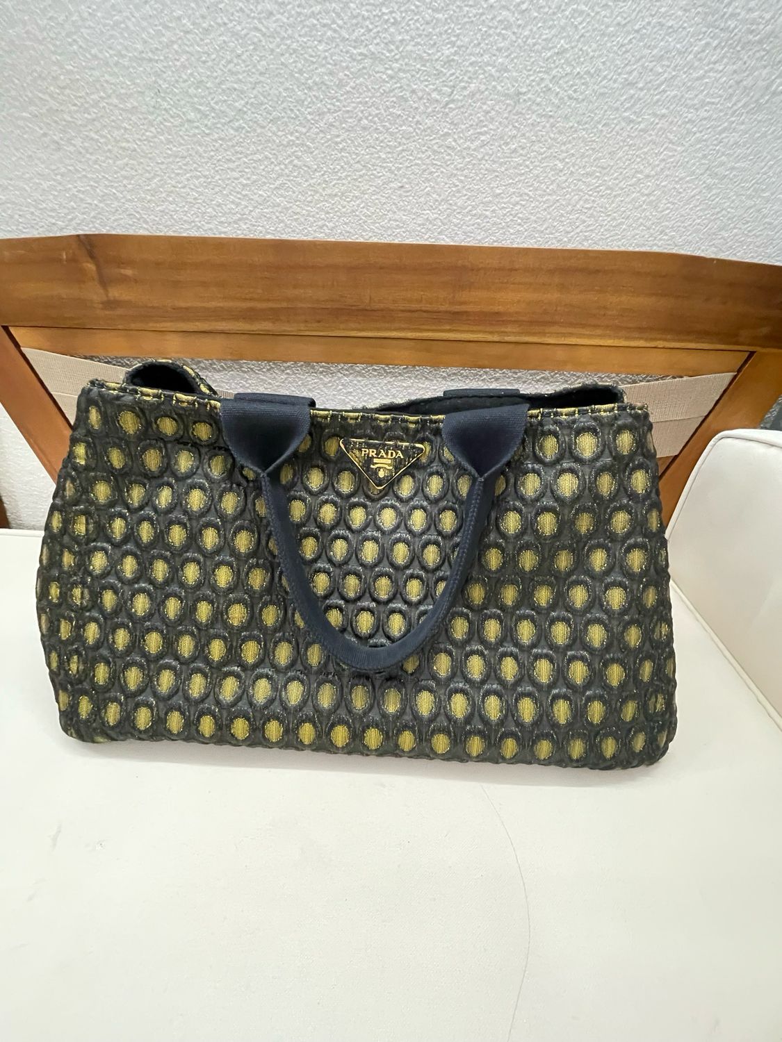 Prada Canapa Broccato Tote Top Handle in Large