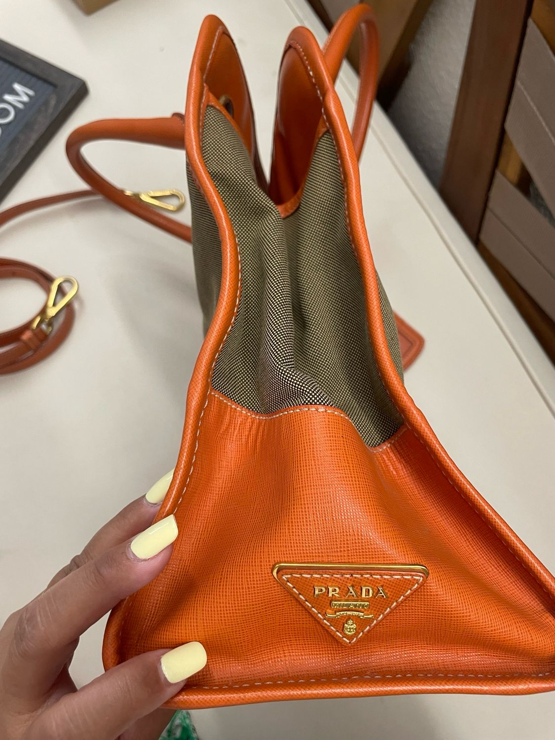 Prada Jacquard Saffiano Convertible Crossbody in Orange