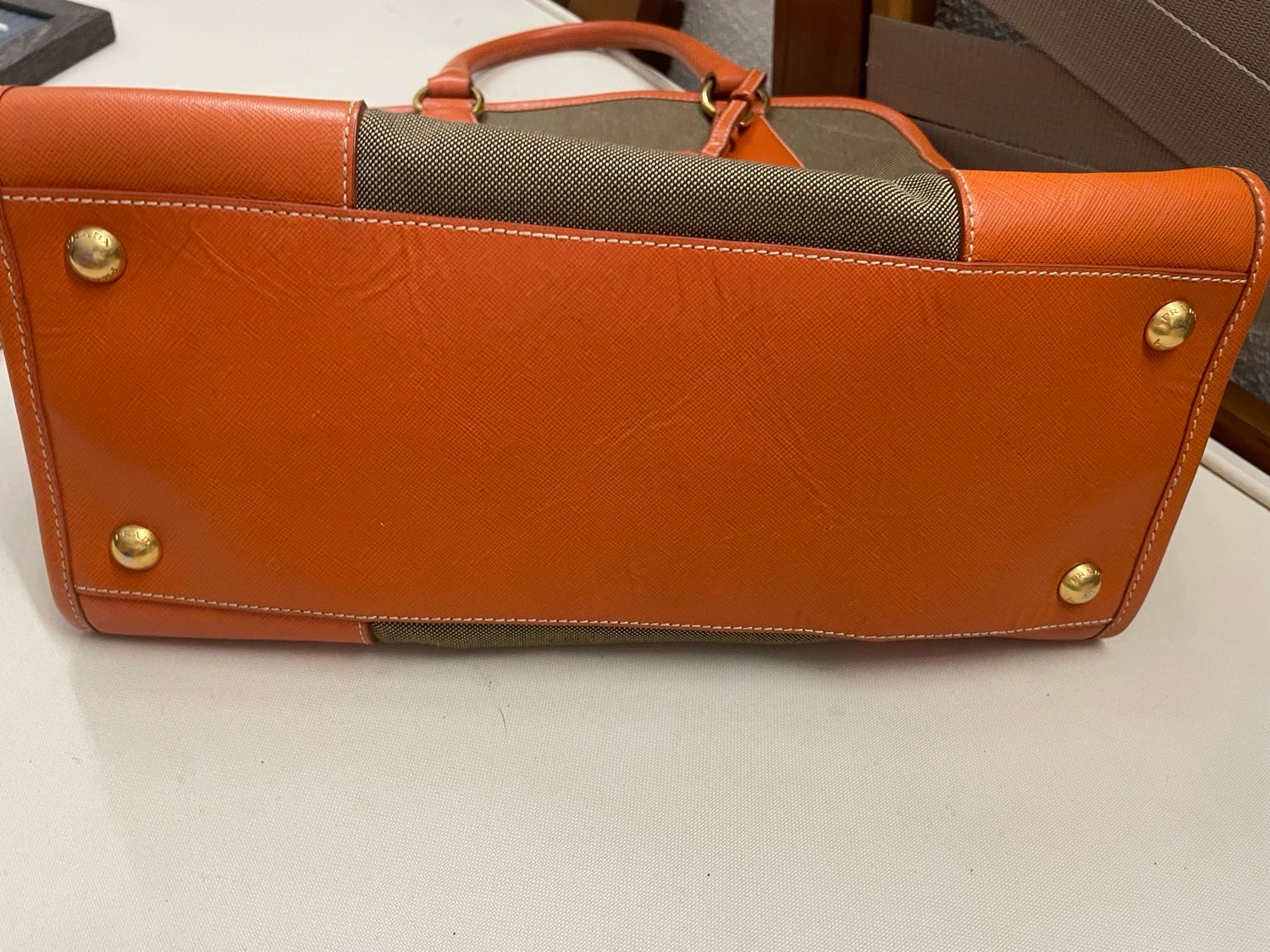 Prada Jacquard Saffiano Convertible Crossbody in Orange