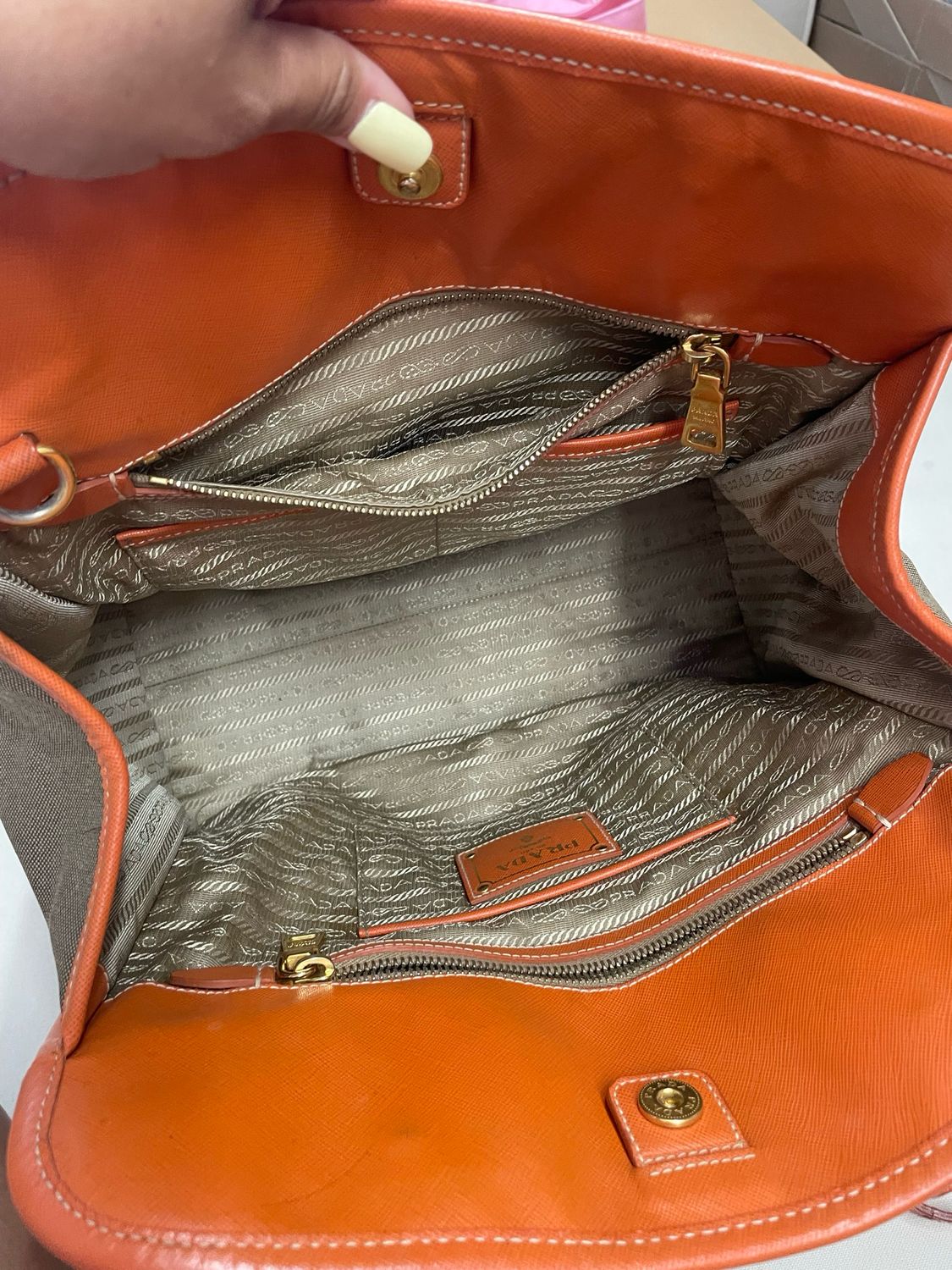 Prada Jacquard Saffiano Convertible Crossbody in Orange