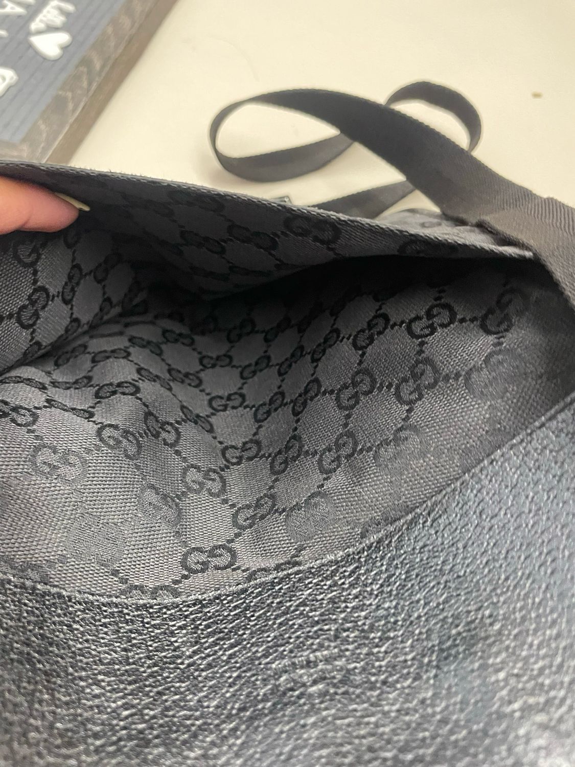 Gucci Monogram Flat Messenger Sling Crossbody in Black