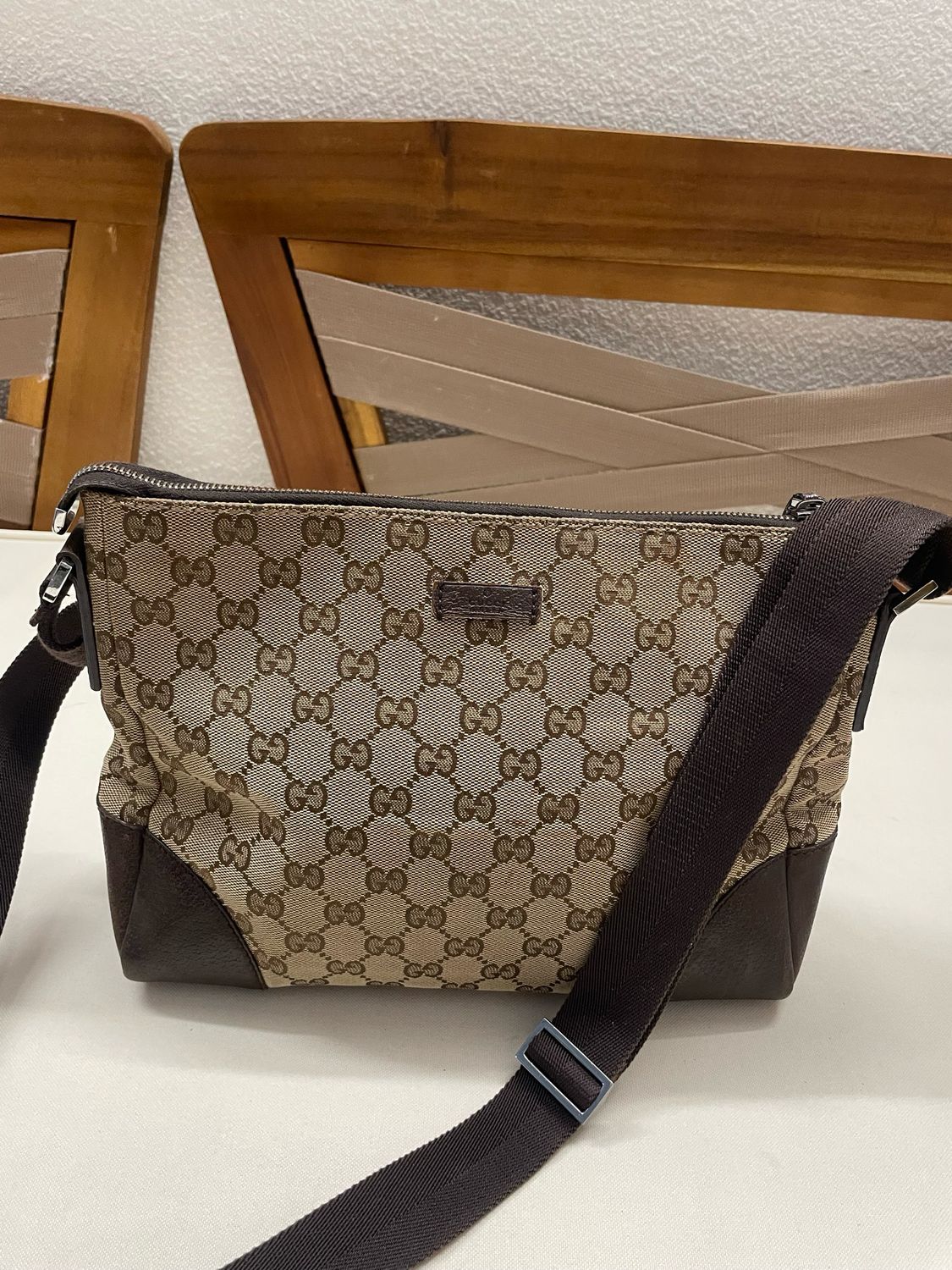 Gucci Monogram Canvas Messenger Crossbody Sling in Dark Brown