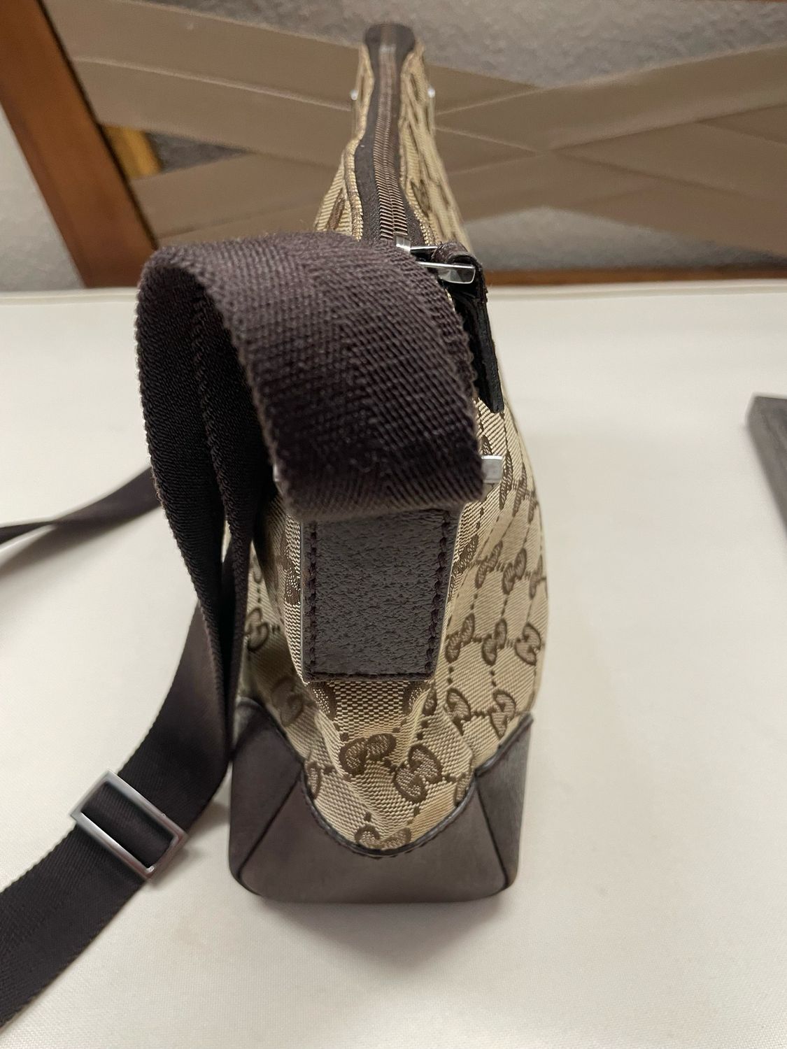 Gucci Monogram Canvas Messenger Crossbody Sling in Dark Brown