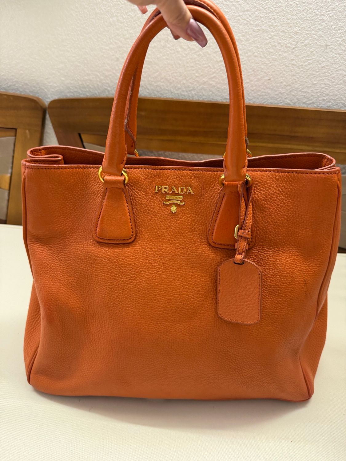 Prada Vitello Daino Tote in Papaya