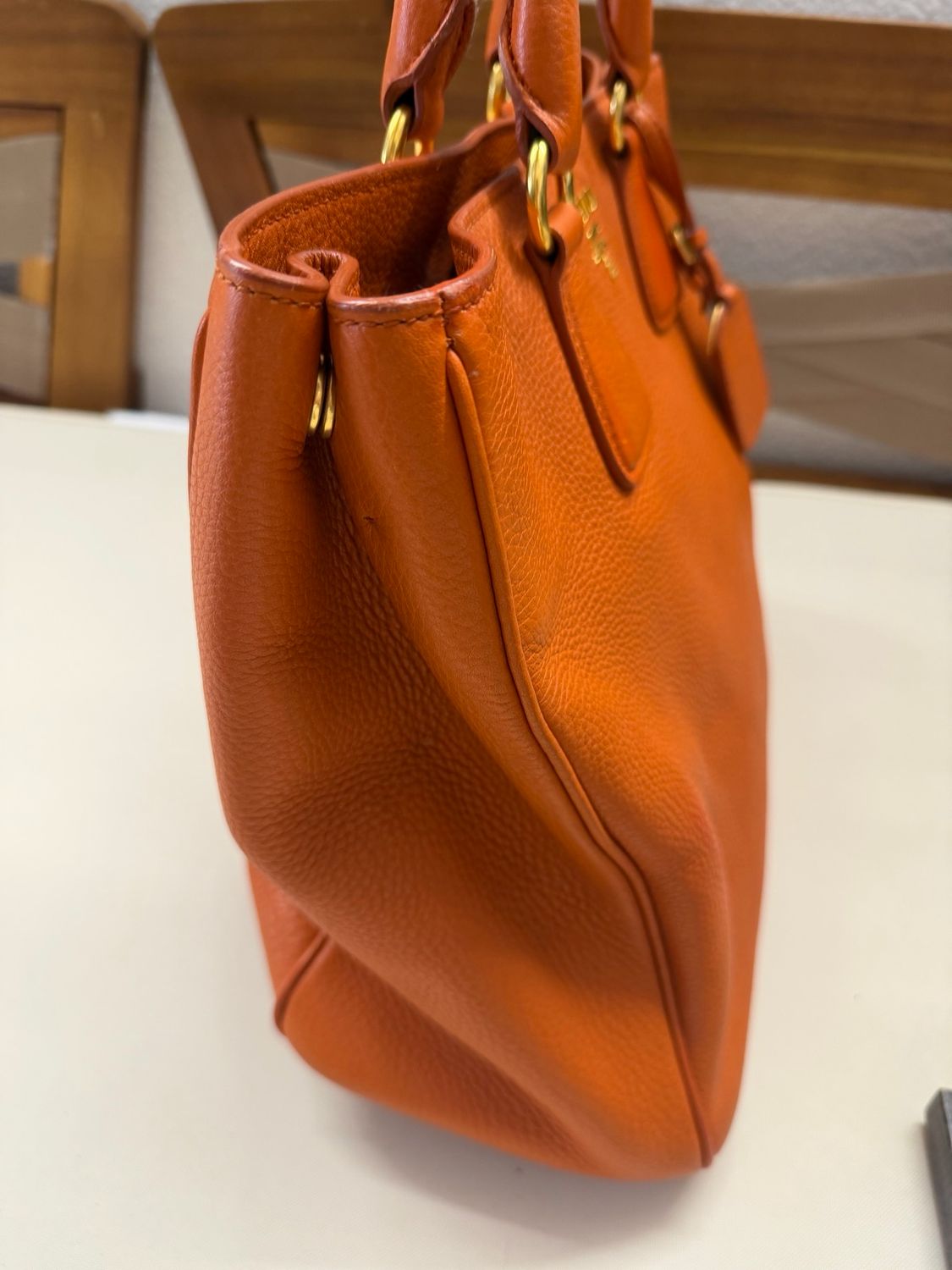 Prada Vitello Daino Tote in Papaya