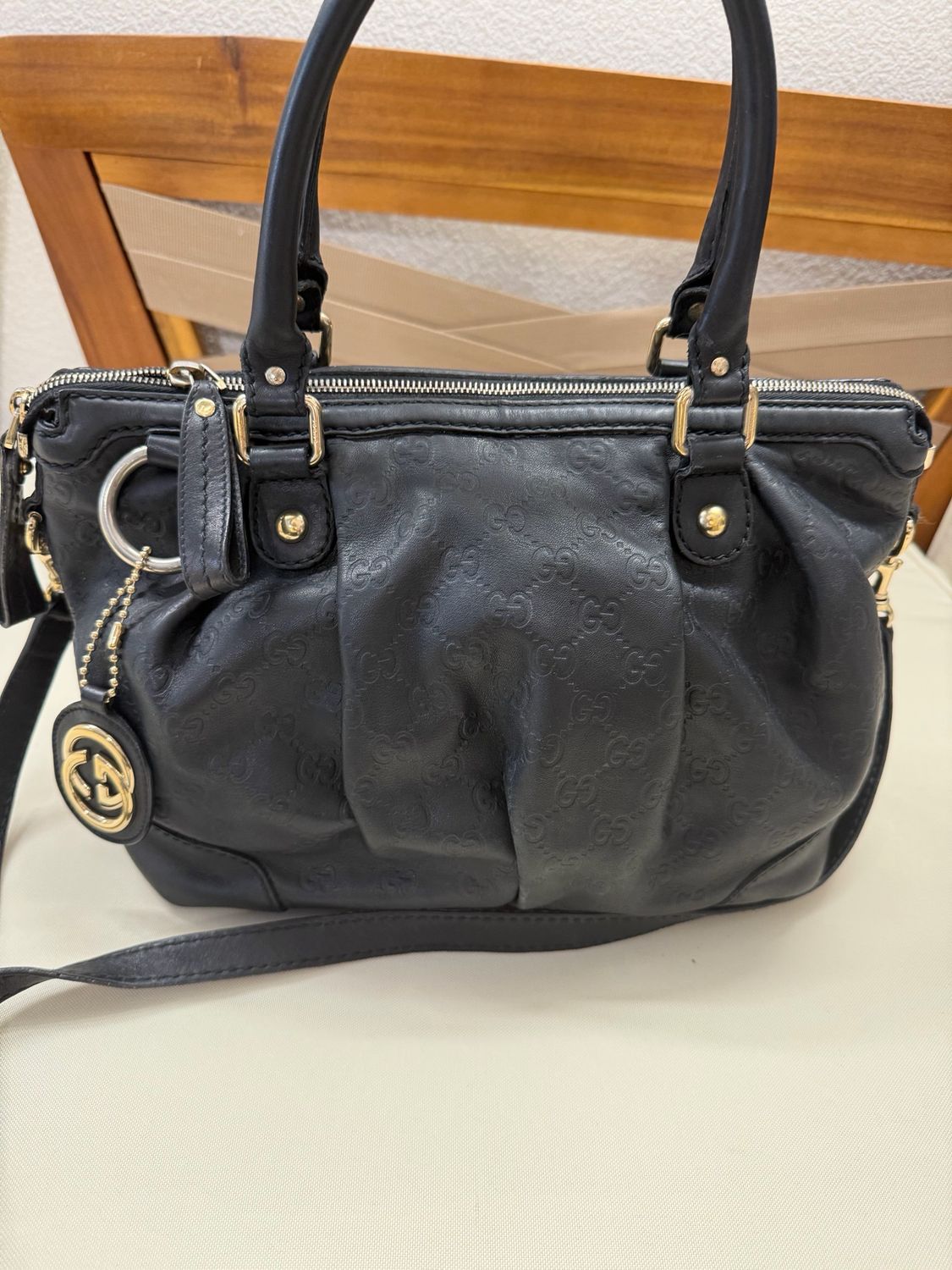 Gucci Monogram Leather Convertible Sukey Crossbody Sling