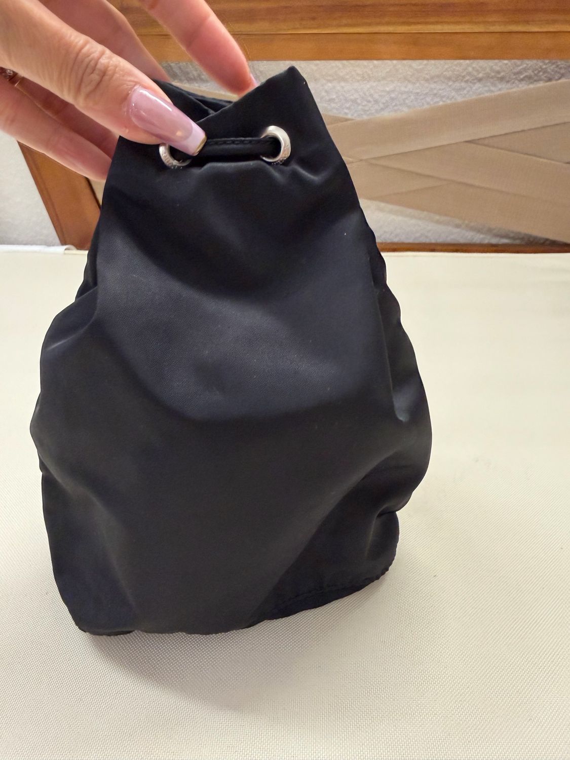 Prada Nylon Tessuto Drawstring Bucket Pouch in Black