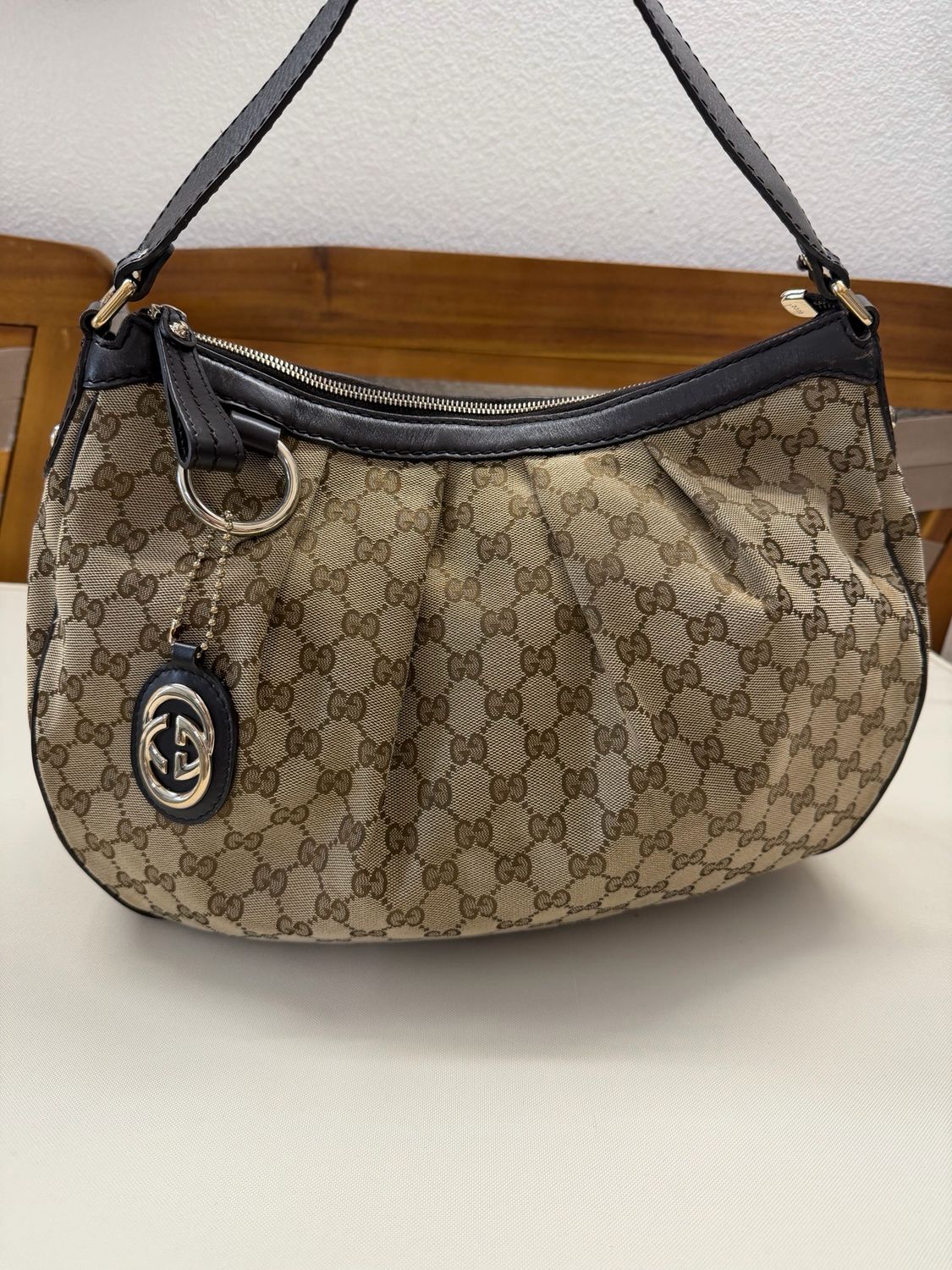 Gucci Monogram Canvas Sukey Hobo in Dark Brown