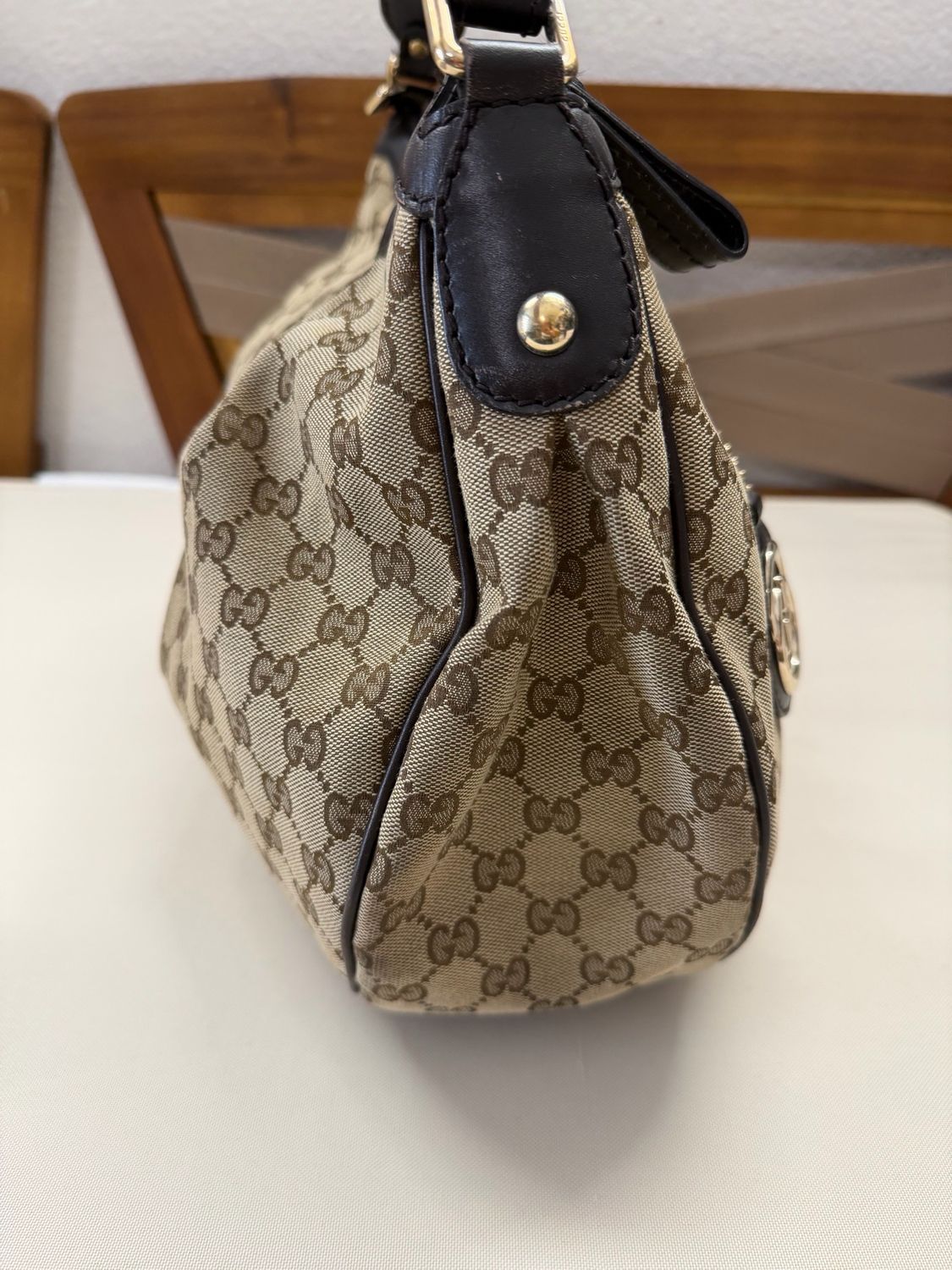 Gucci Monogram Canvas Sukey Hobo in Dark Brown