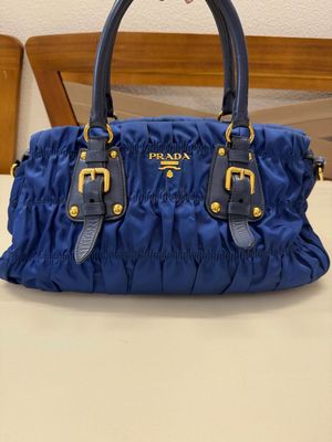 Prada Nylon Tessuto Gaufre Bluette Bowler Satchel Tote