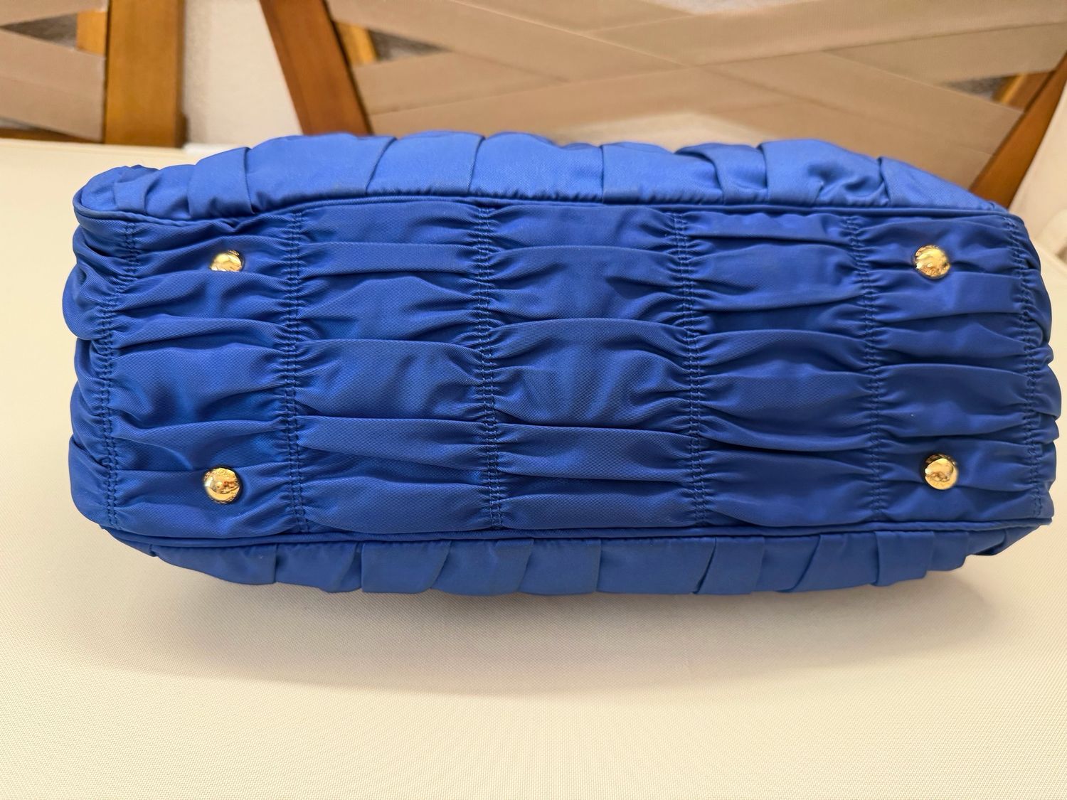 Prada Nylon Tessuto Gaufre Bluette Bowler Satchel Tote