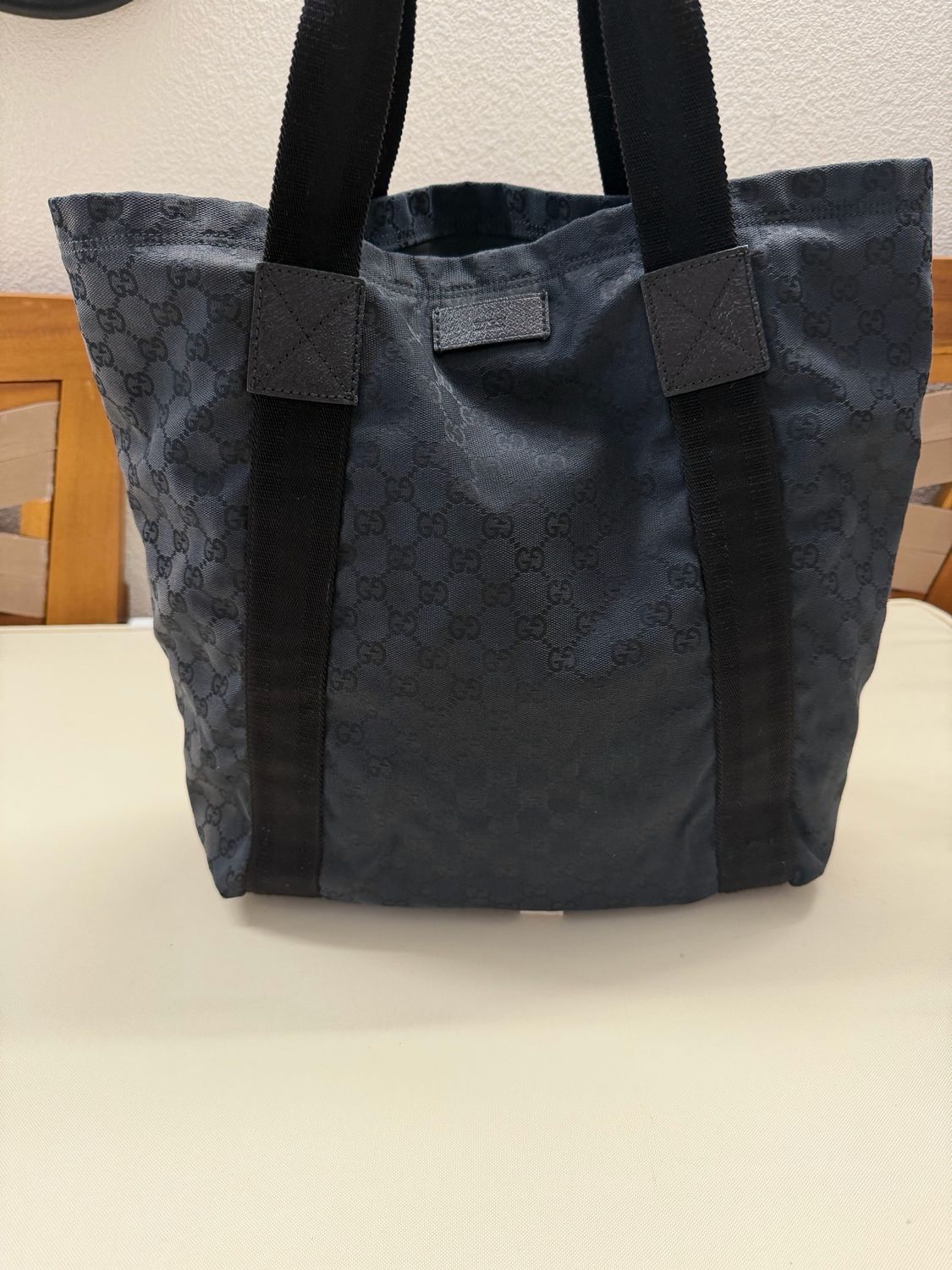 Gucci Monogram Canvas Vertical Tote Shoulder Bag in Black