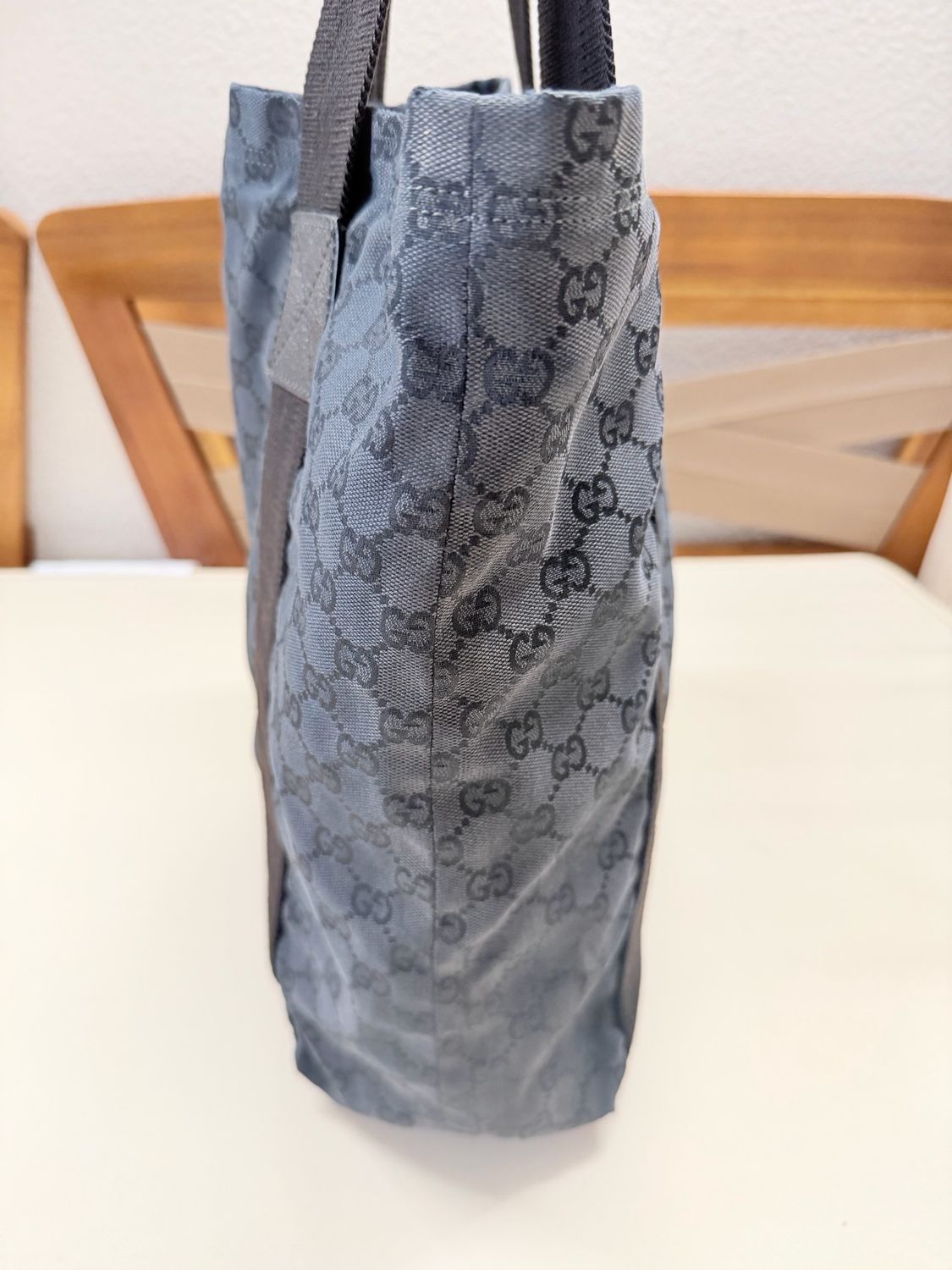 Gucci Monogram Canvas Vertical Tote Shoulder Bag in Black