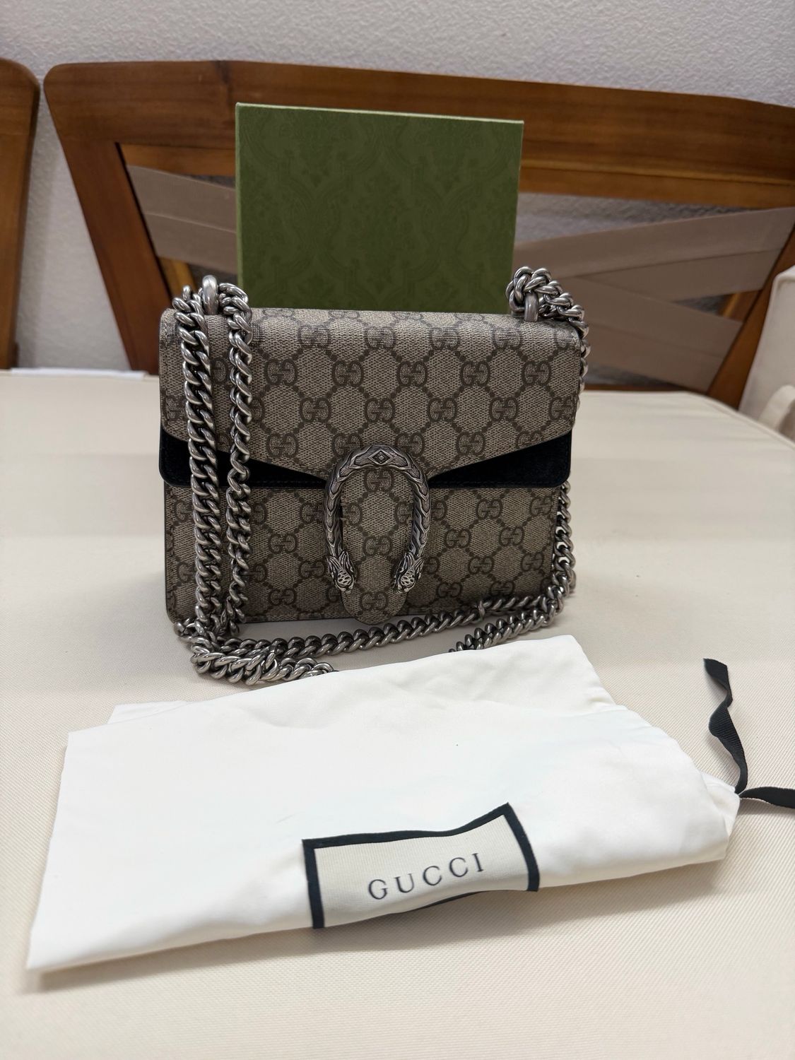 Gucci Monogram Supreme Dionysius Crossbody Flap in Black
