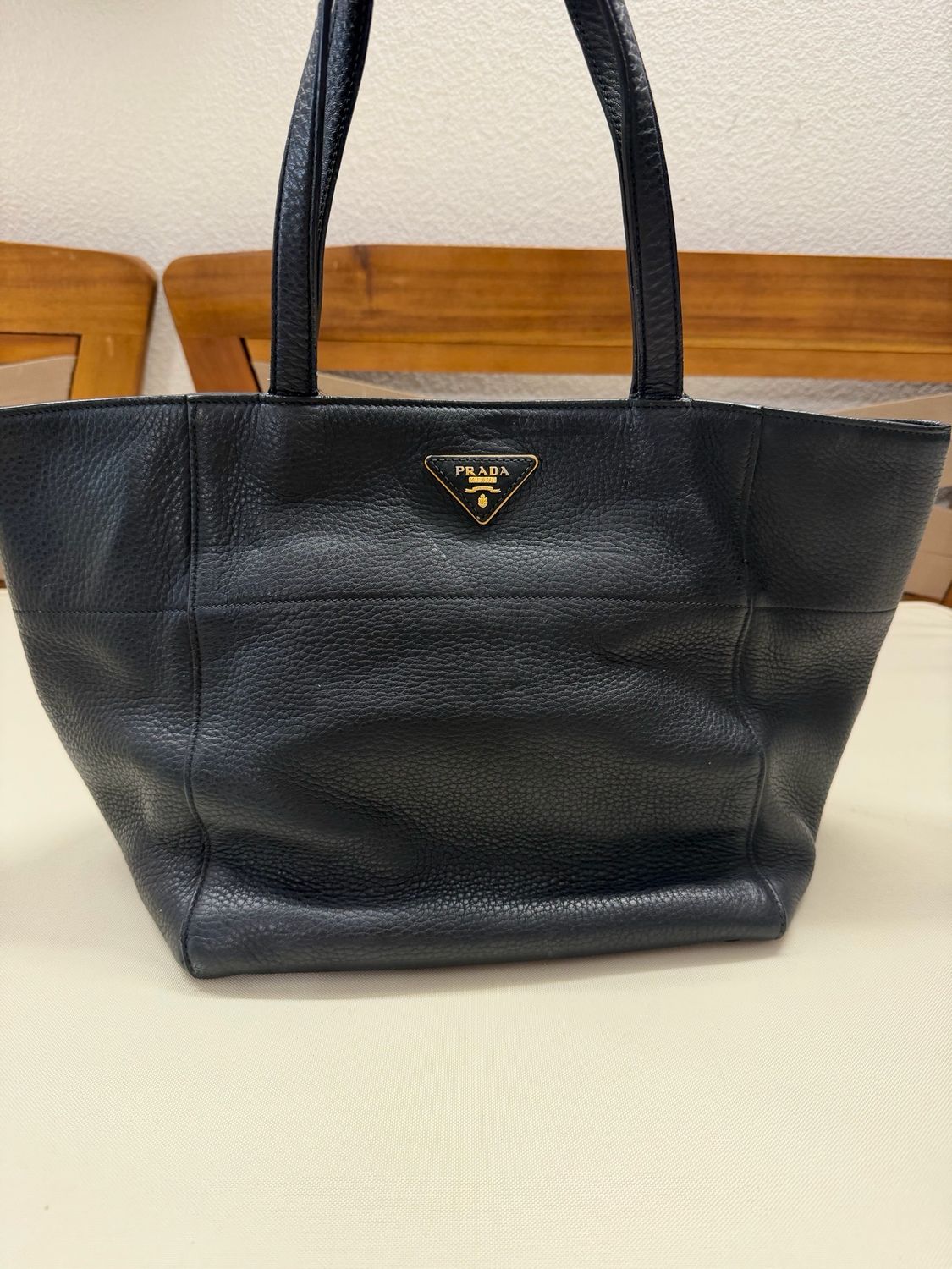 Prada Vitello Daino Shopper Tote in Black