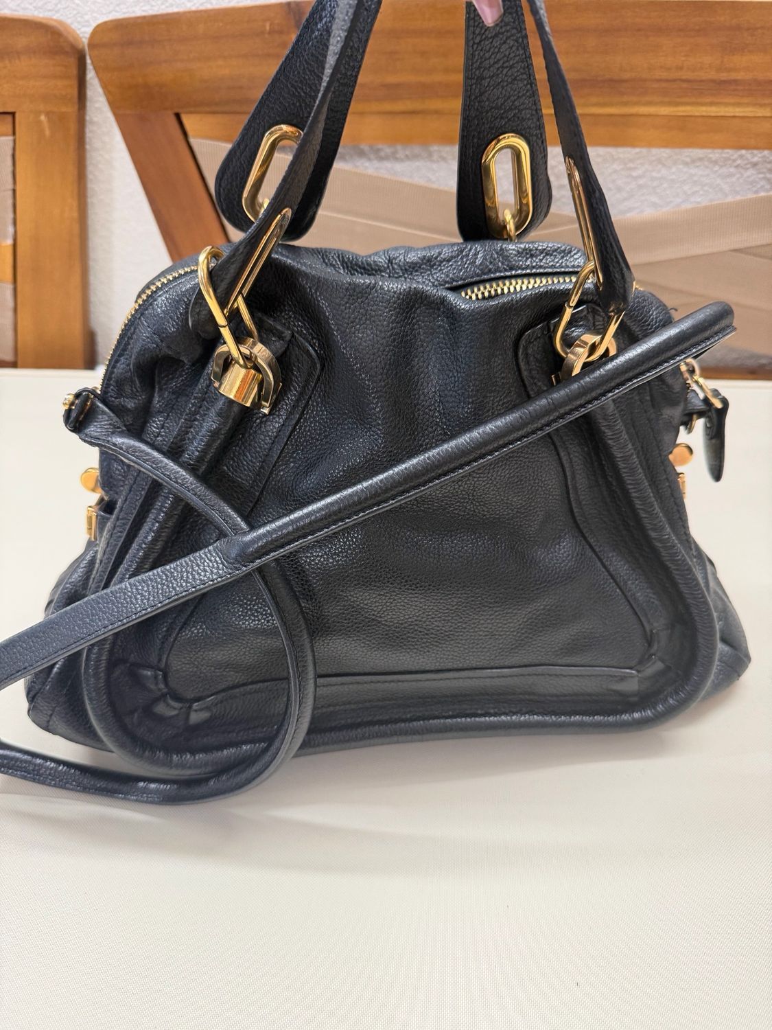 Chloe Pebbled Leather Paraty Crossbody Sling in Black