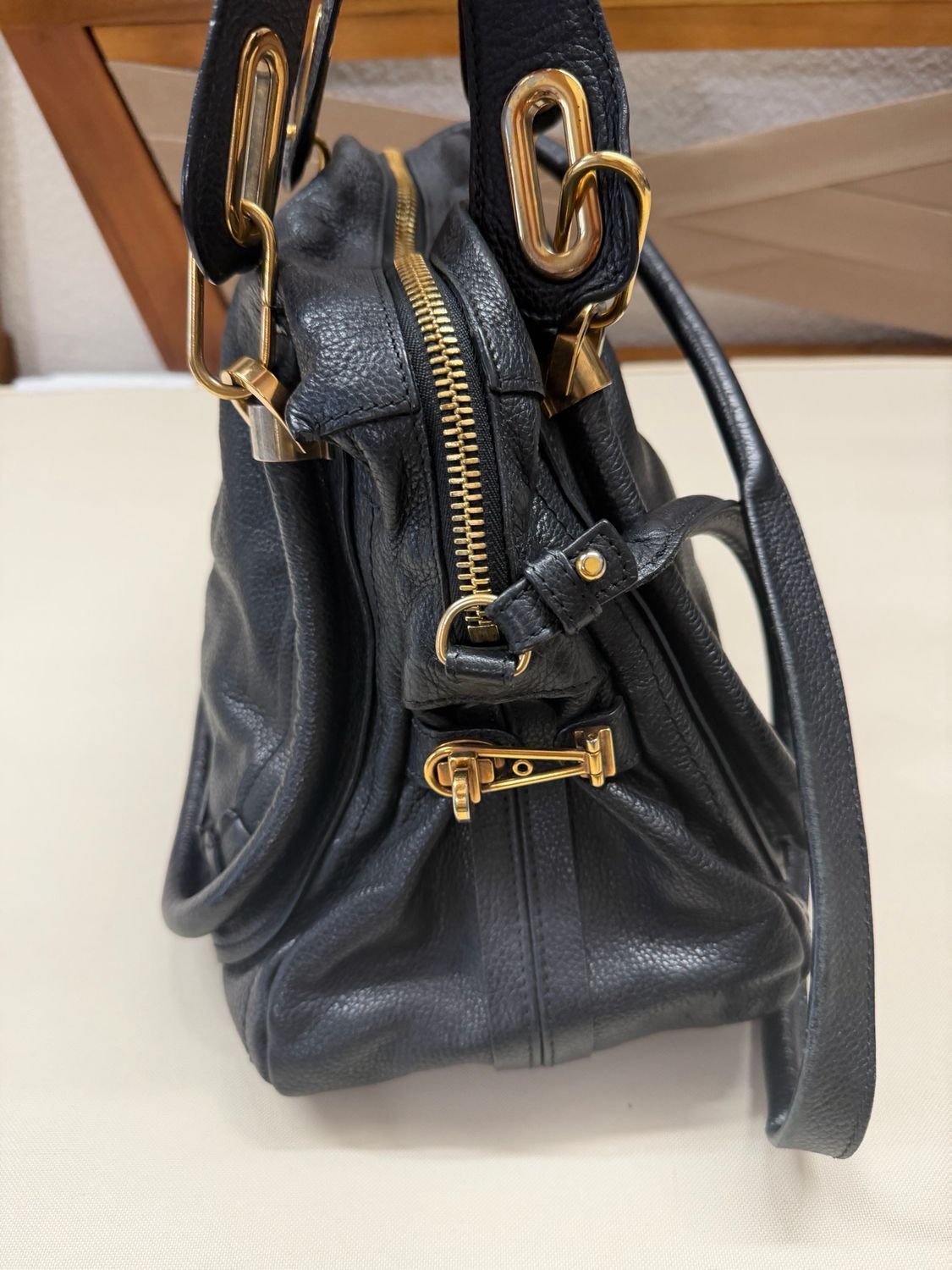 Chloe Pebbled Leather Paraty Crossbody Sling in Black