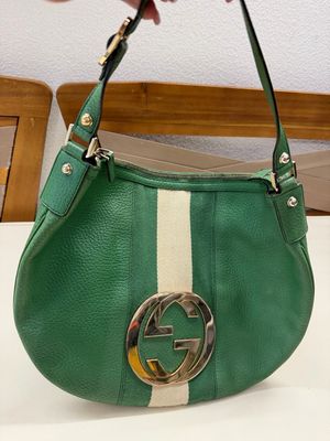 Gucci Pebbled Leather Web Hobo Shoulder Blondie in Green