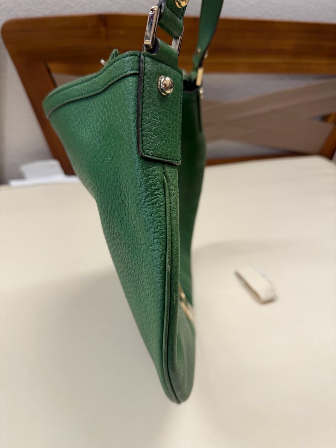 Gucci Pebbled Leather Web Hobo Shoulder Blondie in Green