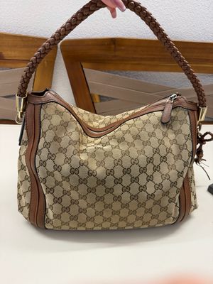 Gucci Monogram Canvas Bella Hobo Braided Strap Shoulder Bag in Medium 