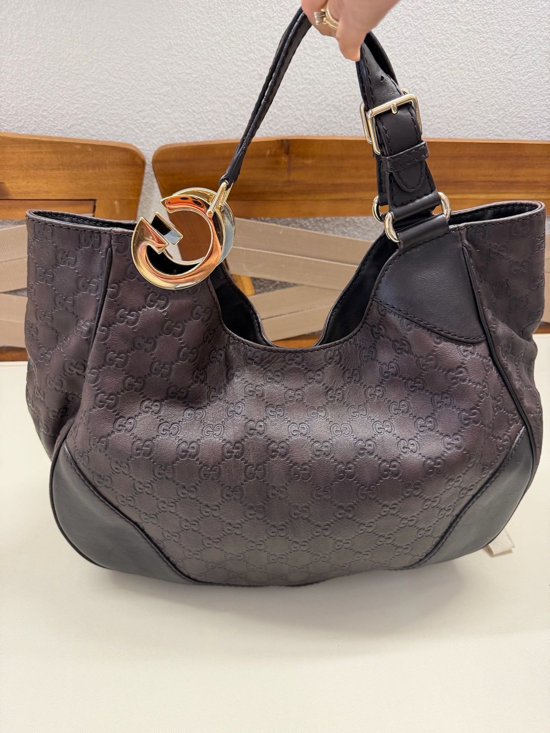 Gucci Monogram Leather Shoulder Charlotte Guccissima Large in Dark Brown
