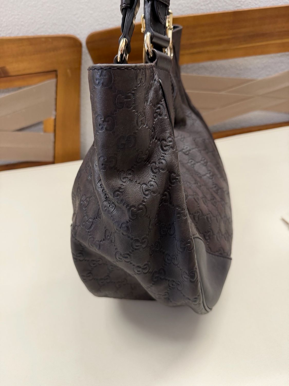 Gucci Monogram Leather Shoulder Charlotte Guccissima Large in Dark Brown