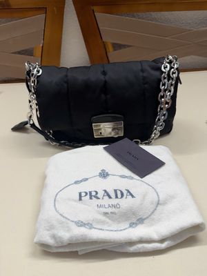 Prada Bomber Chain Flap Messenger Quilted Crossbody Medium in Black