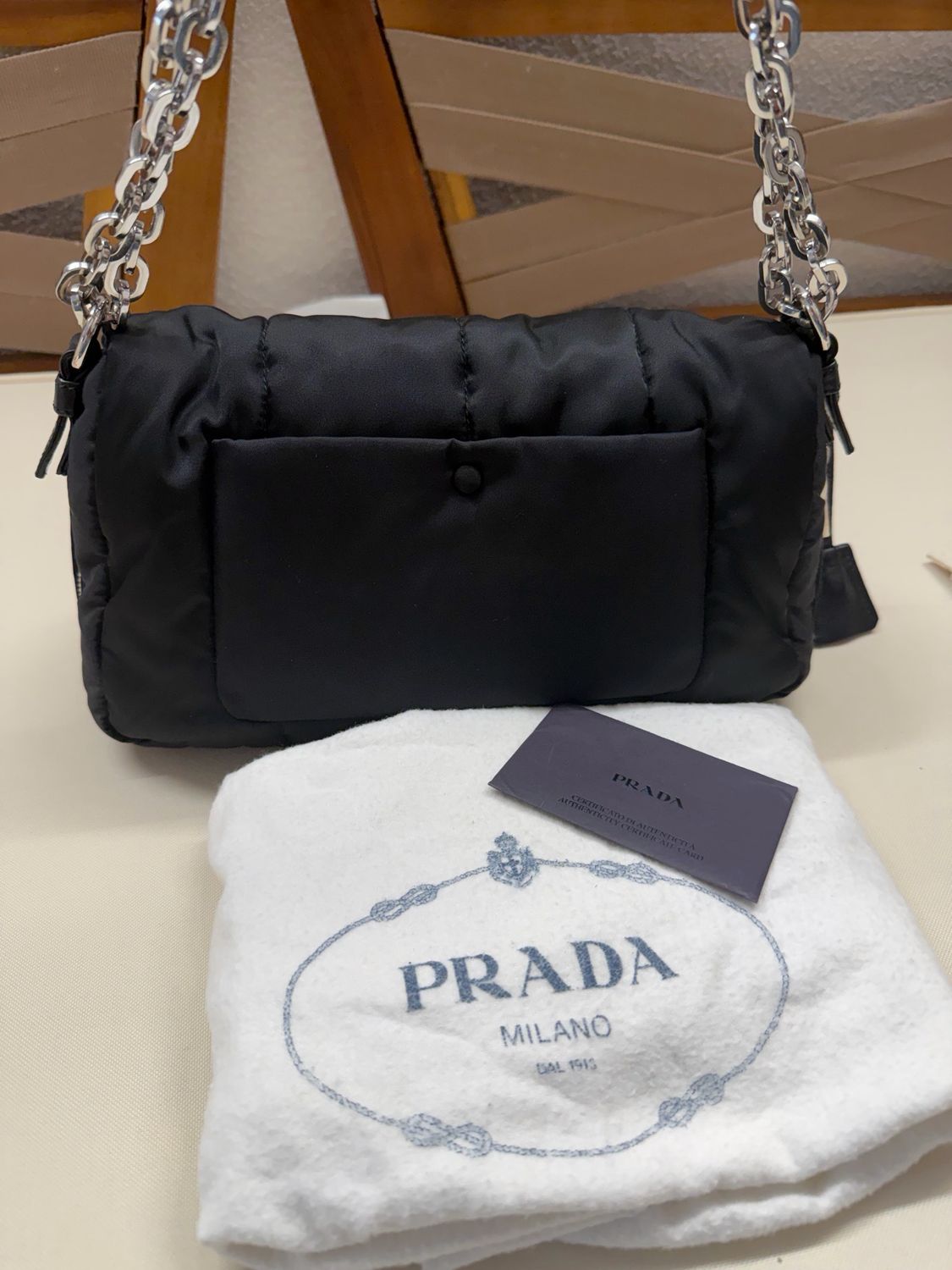 Prada Bomber Chain Flap Messenger Quilted Crossbody Medium in Black