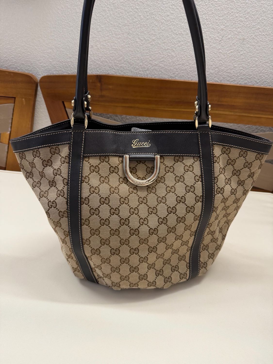 Gucci Monogram Canvas Abbey Bucket Tote D Ring
