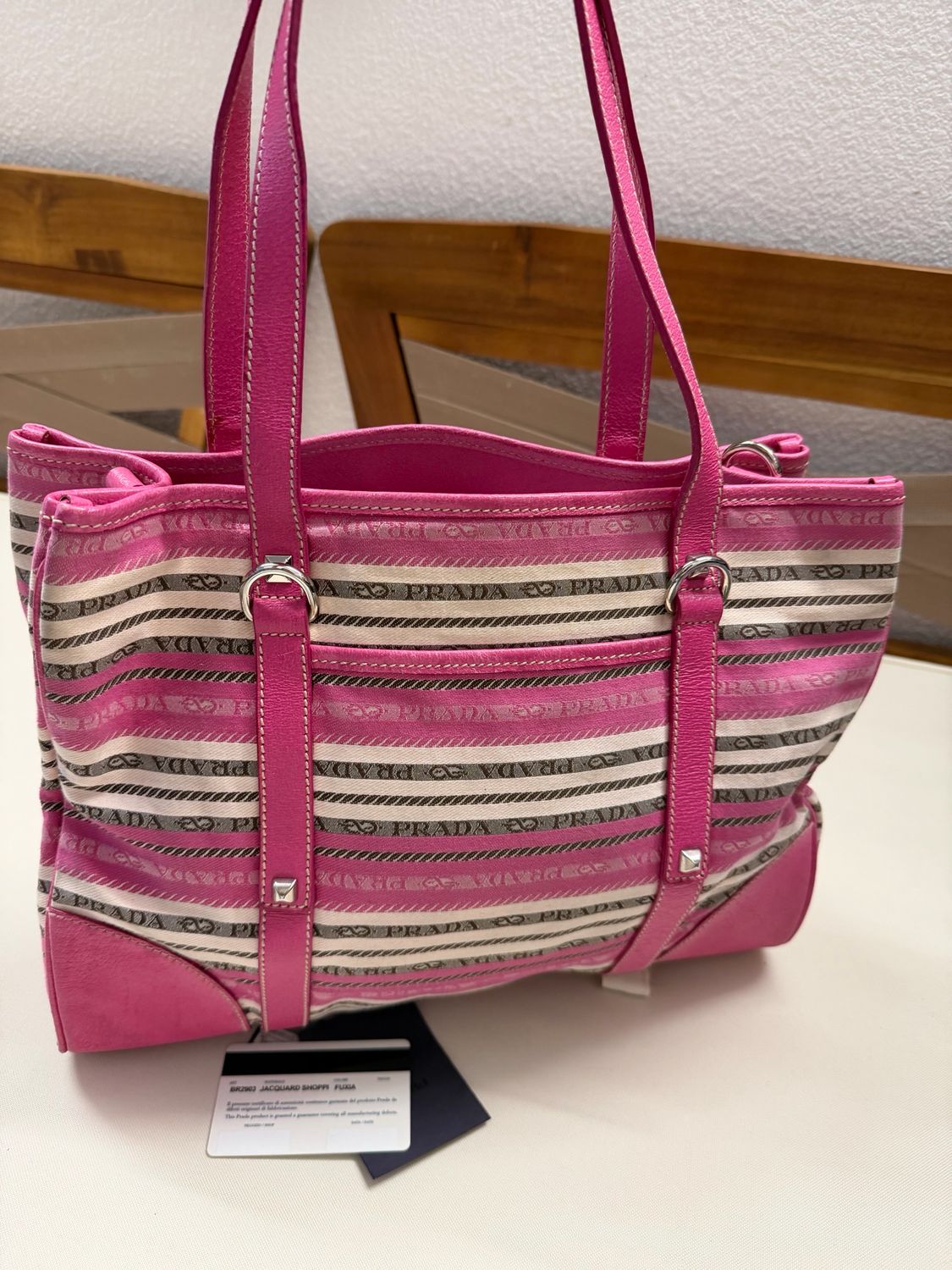 Prada Jacquard Stripe Tote Shoulder Bag in Pink