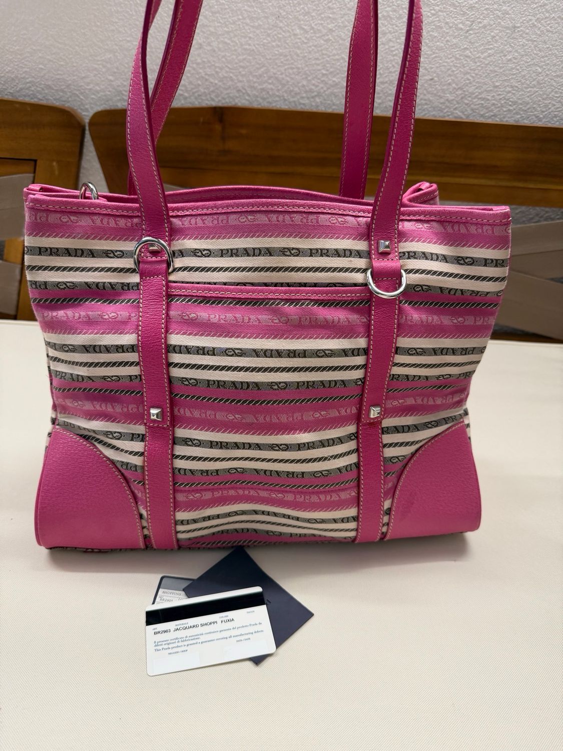 Prada Jacquard Stripe Tote Shoulder Bag in Pink