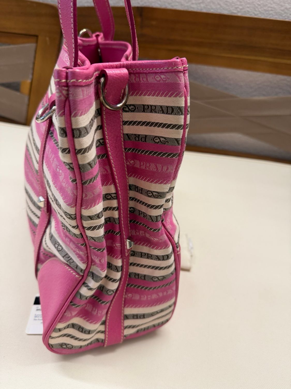 Prada Jacquard Stripe Tote Shoulder Bag in Pink