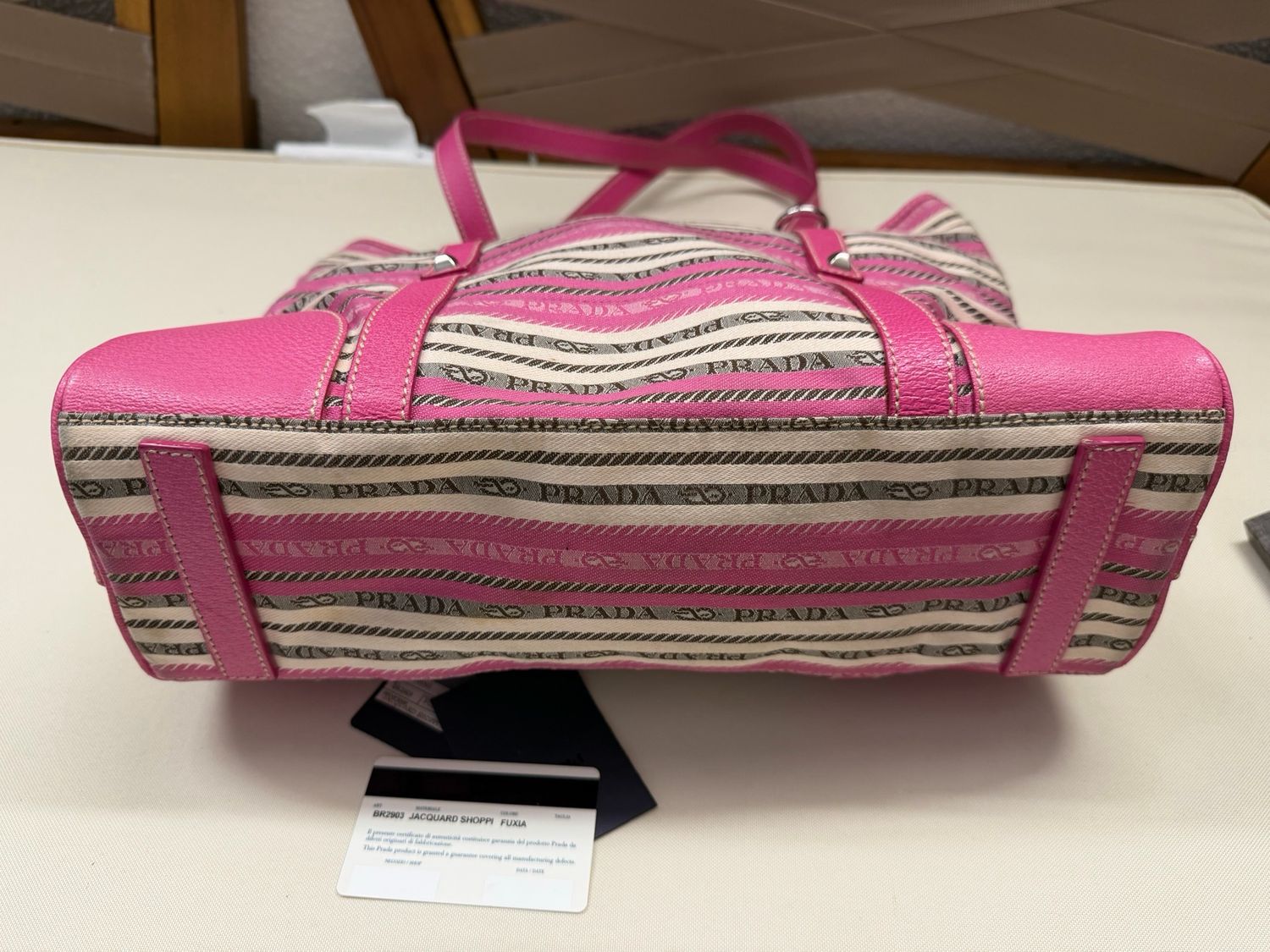 Prada Jacquard Stripe Tote Shoulder Bag in Pink