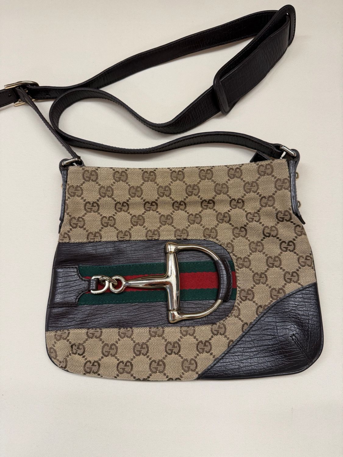 Gucci Monogram Canvas Hasler Web Crossbody Sling